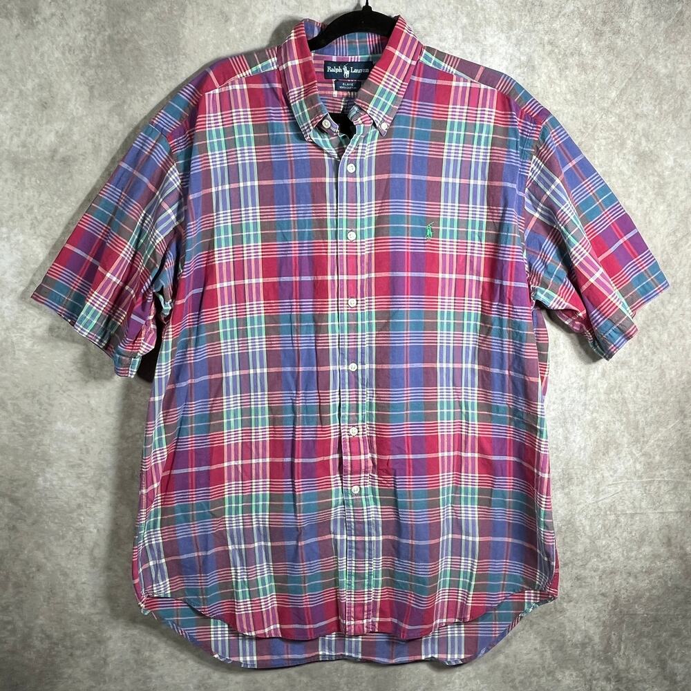 Ralph‎ Lauren Blake Shirt Mens Large Purple Plaid Button Down Short Sleeves